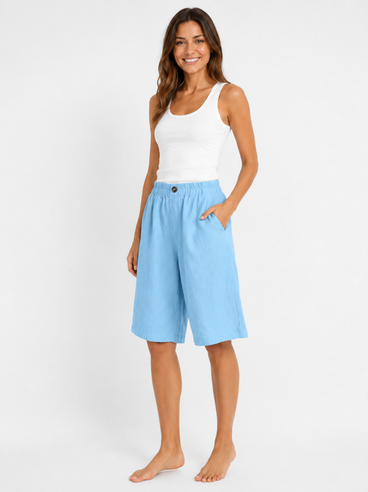 Marlow High-Waist Cotton-Linen Capri Pants