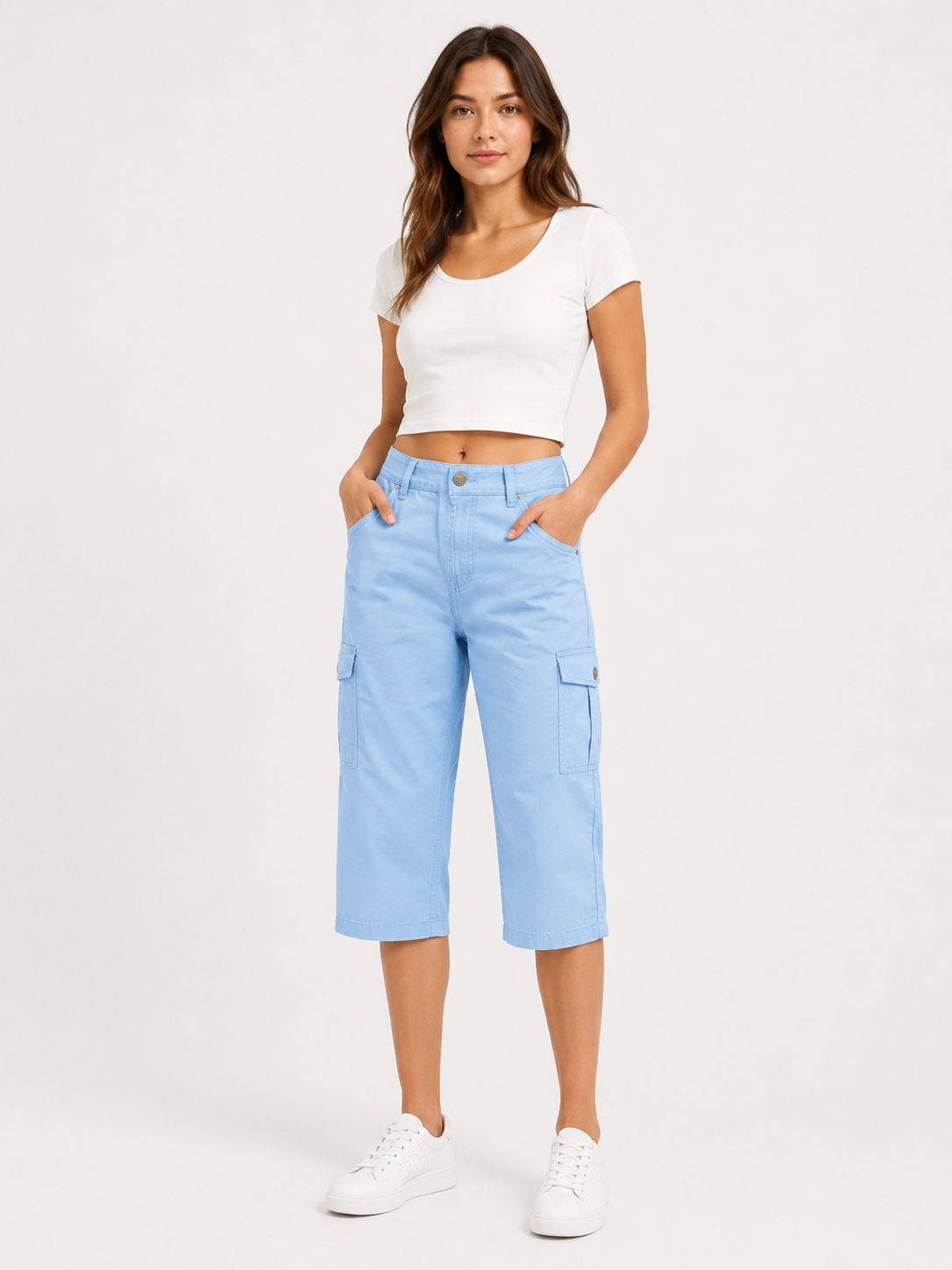 Leni Mid-Rise Cargo Capri Pants