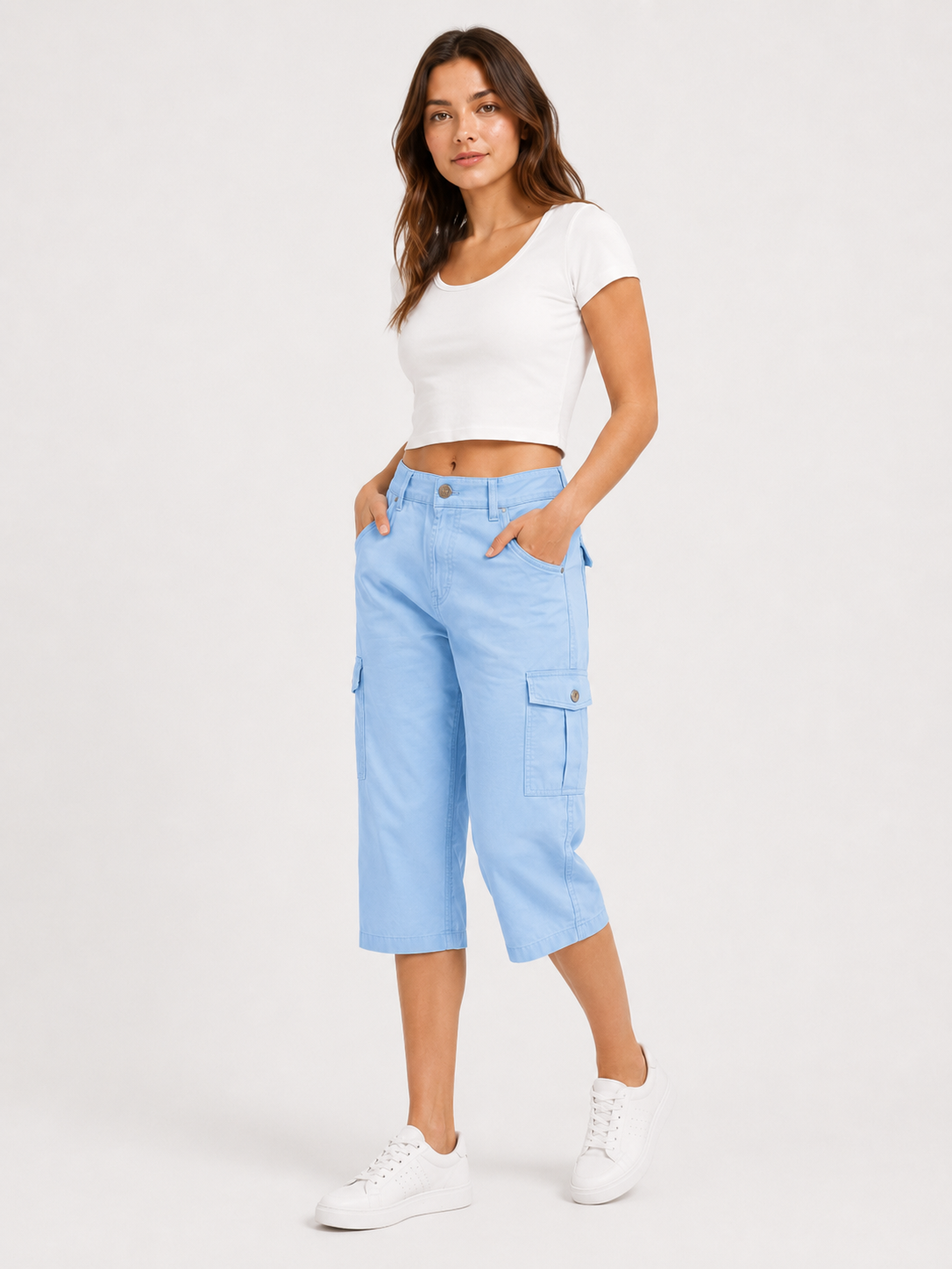 Leni Mid-Rise Cargo Capri Pants