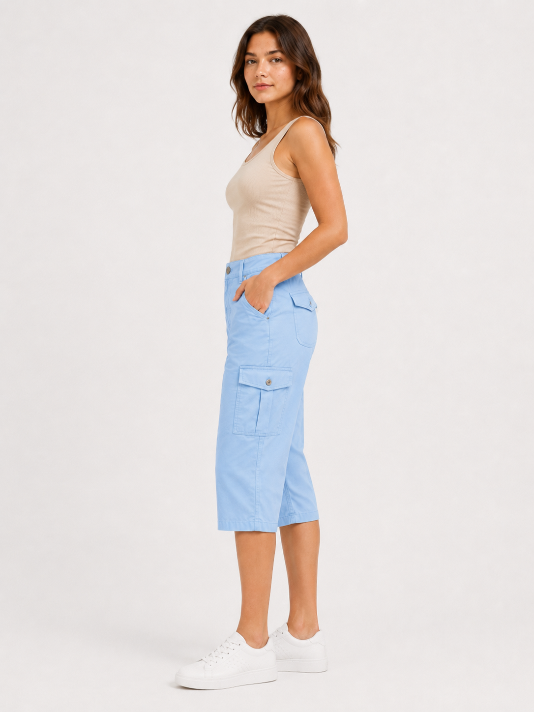 Leni Mid-Rise Cargo Capri Pants