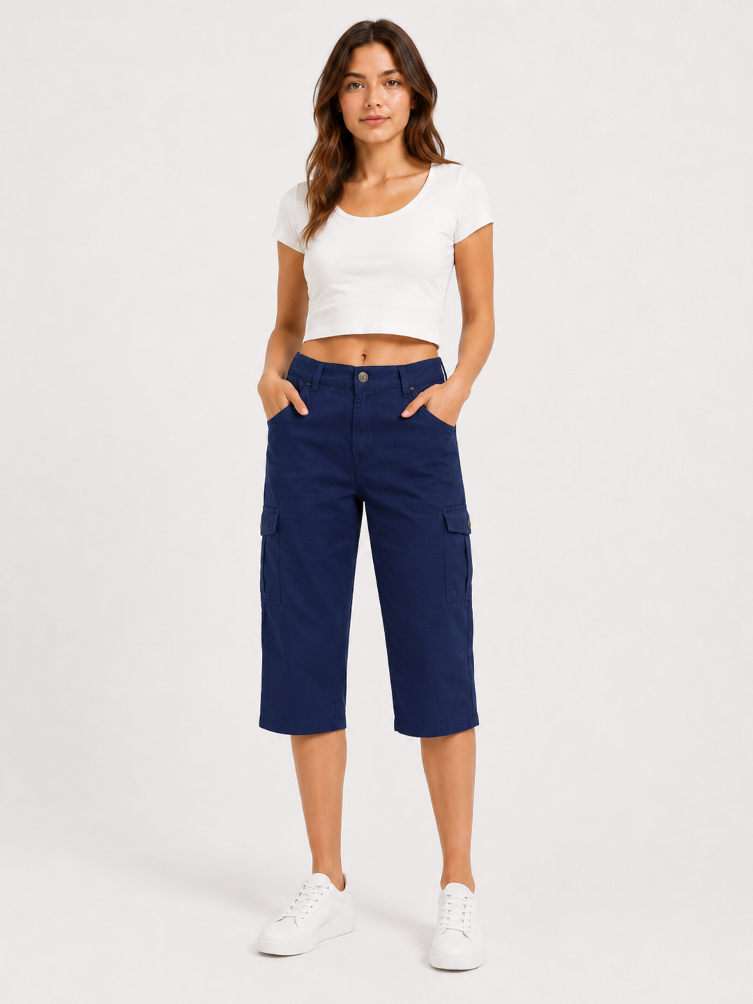 Leni Mid-Rise Cargo Capri Pants