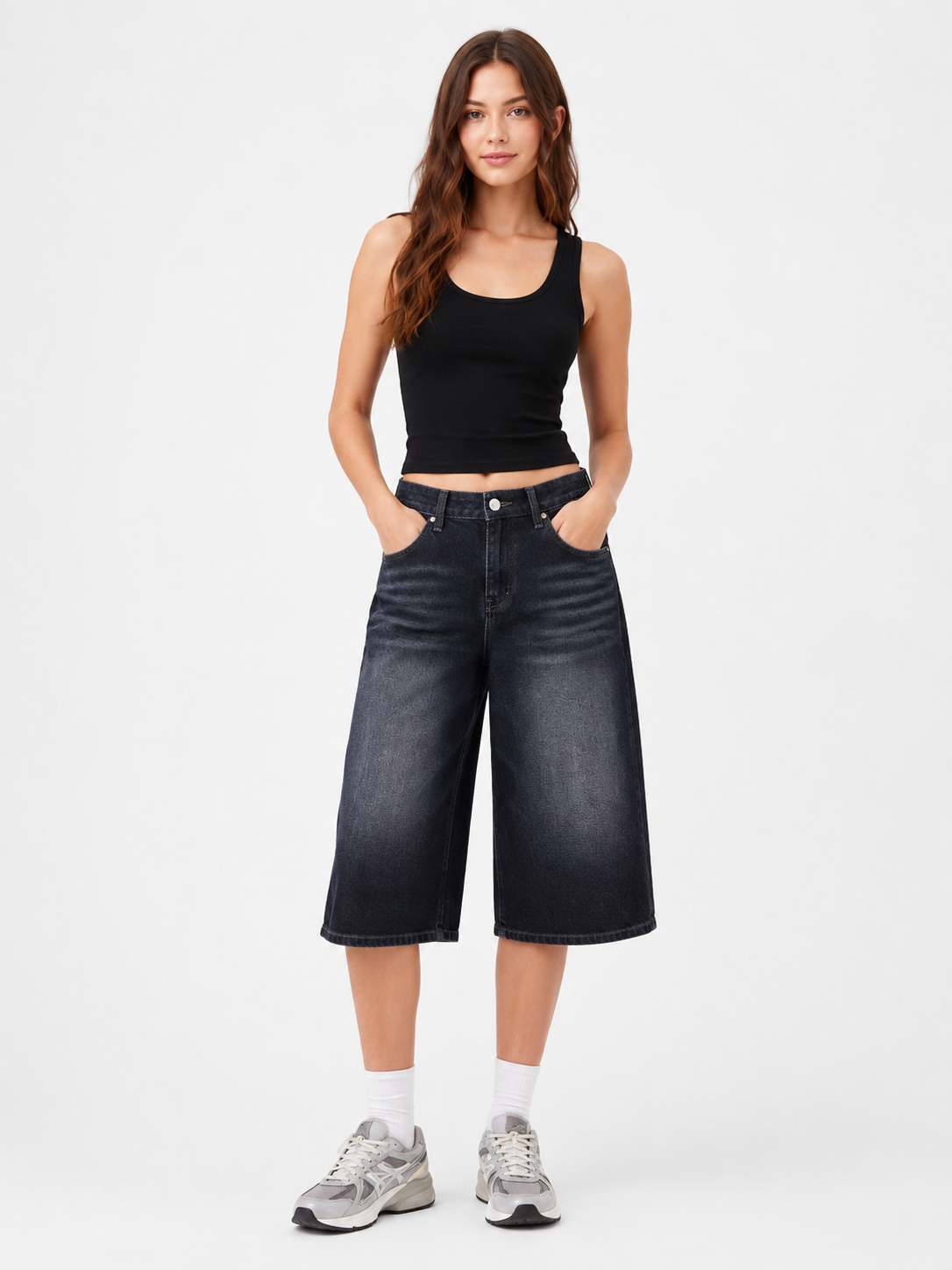 Avery High-Waist Wide-Leg Denim Capri Pants