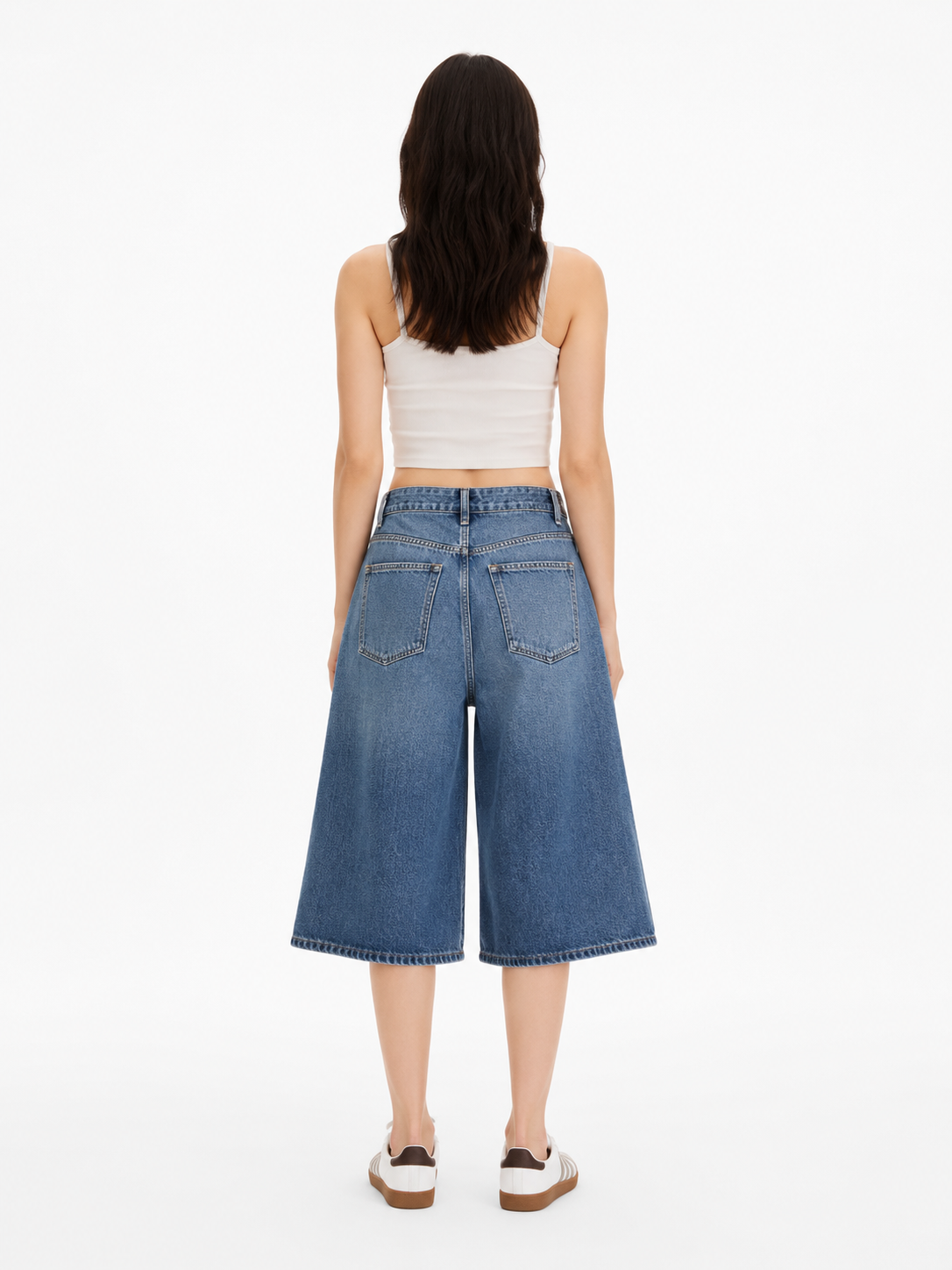 Avery High-Waist Wide-Leg Denim Capri Pants