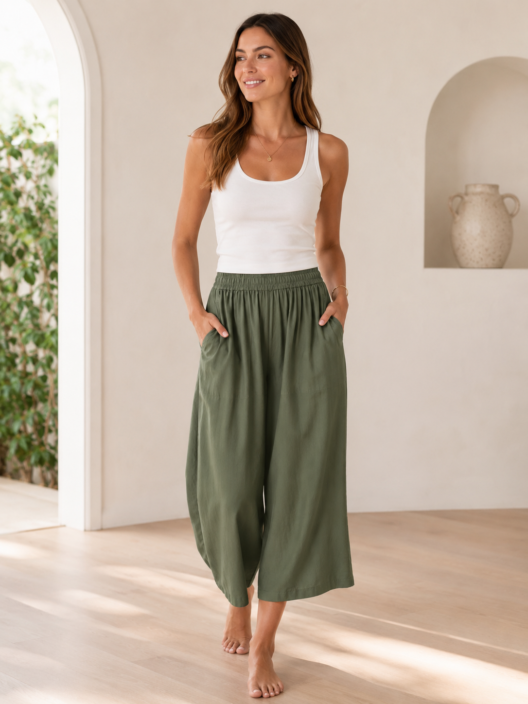 Elara Cotton Wide-Leg Capri Pants