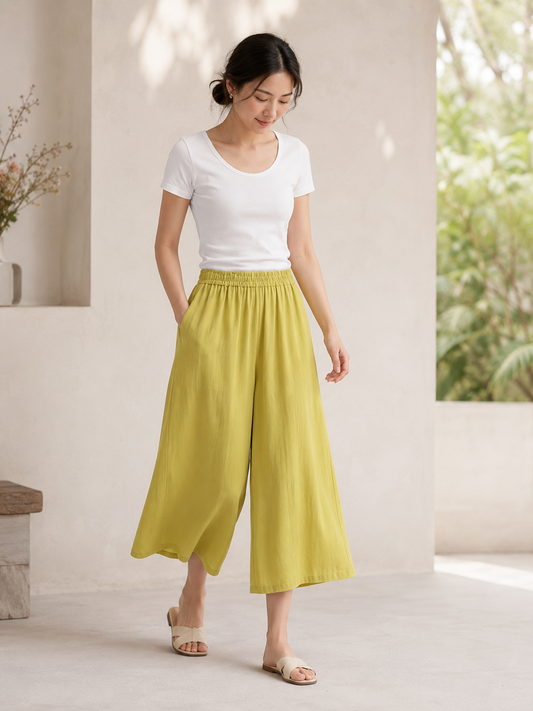 Elara Cotton Wide-Leg Capri Pants