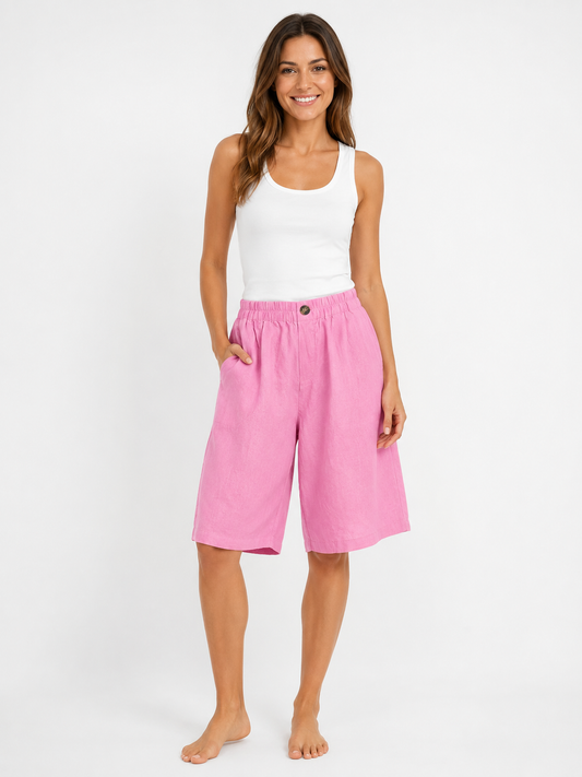 Marlow High-Waist Cotton-Linen Capri Pants