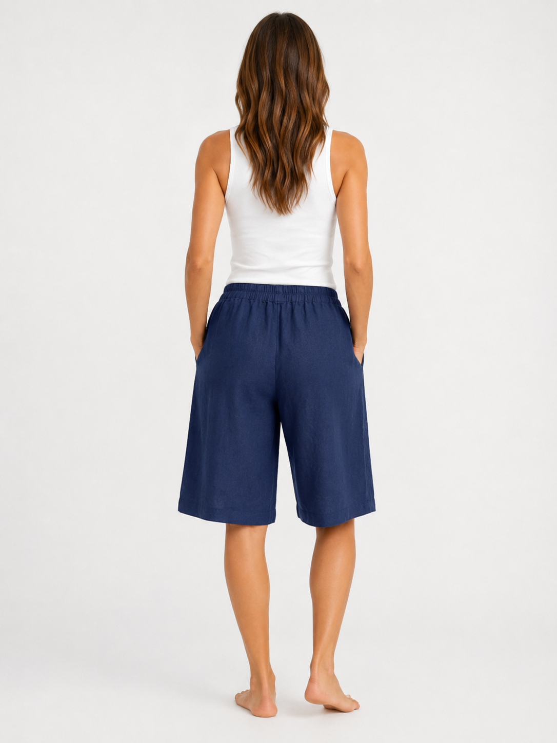 Marlow High-Waist Cotton-Linen Capri Pants