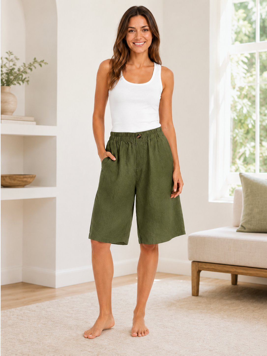 Marlow High-Waist Cotton-Linen Capri Pants